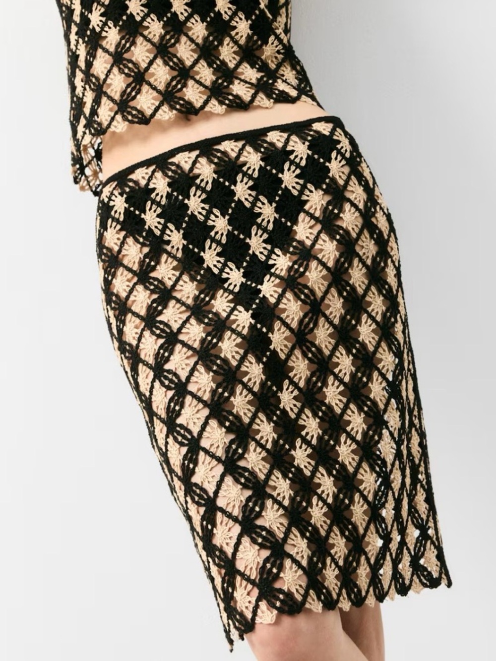 H&M Edition Crochet Look Skirt in Black Light Beige. NWT. S&M Available